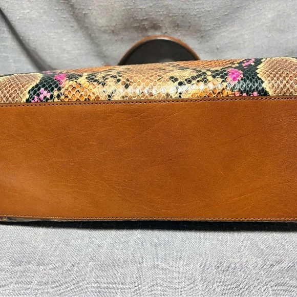 Brahmin Tan Snakeskin Satchel with Pink Accents